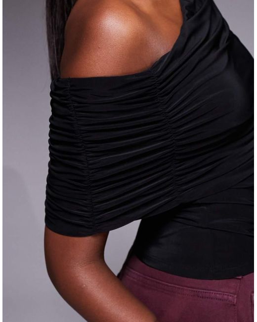 ASOS Black Slinky Asymmetric Cape Shoulder Top