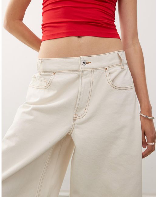 Collusion White Denim Skater Jorts With Contrast Stitch