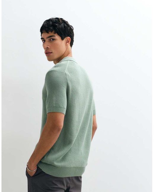 Gant Green Cotton Ribbed Half-zip Polo for men