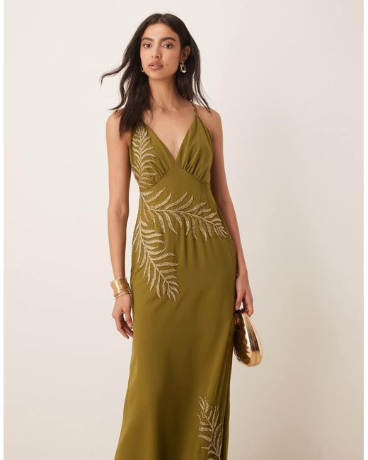 Maya Green Embellished Strappy Cross Back Maxi Dress