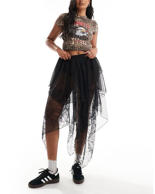 Miss Selfridge Black Festival Lace Asymmetric Hem Skirt