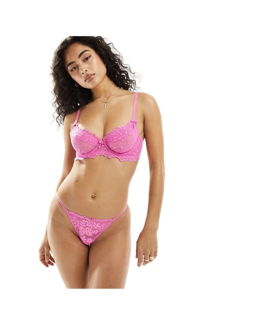 Cotton On Pink Cotton On Embroidered Heart Lace Underwired Bra With Satin Straps