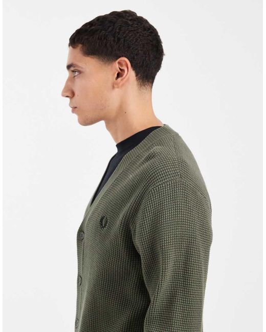 Fred Perry Green Waffle Cardigan for men