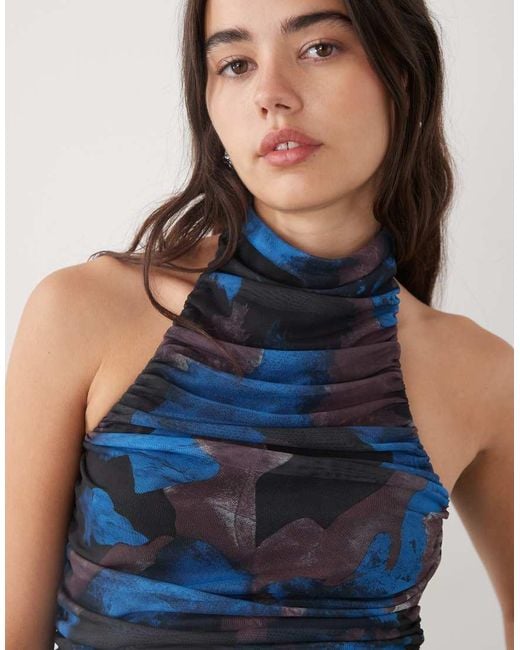 Noisy May Blue Ruched Halter Neck Top