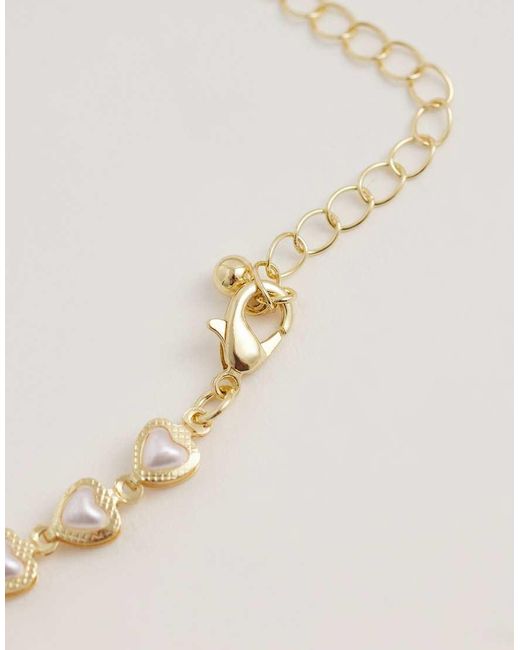 ASOS Metallic Asos Design Curve Short Necklace With Mini Hearts With Faux Pearls