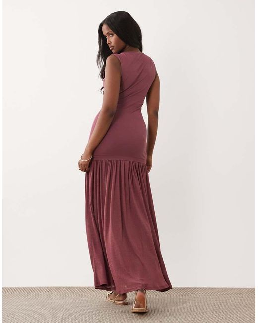 ASOS Red Hybrid Sleeveless Maxi Dress With Sheer Skirt