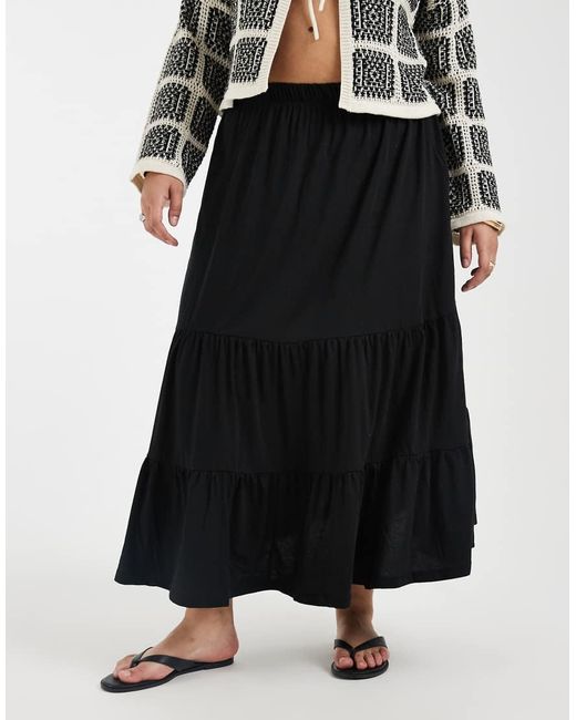 ONLY Black Tiered Maxi Skirt