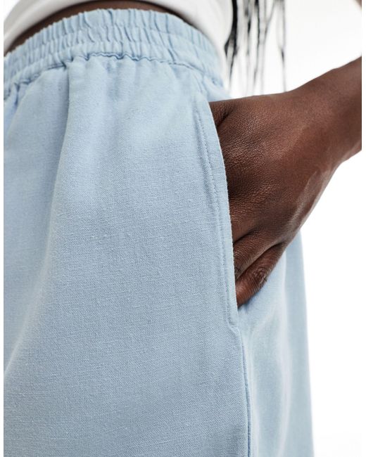 Pieces Blue – leinen-shorts mit runner-design
