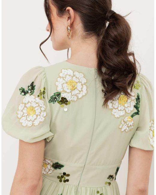 Maya Natural Floral Embellished Short Sleeve Tiered Midaxi Dress