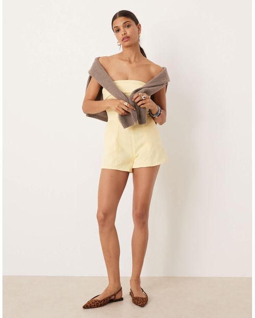 ASOS Natural Denim Bandeau Fold Over Playsuit