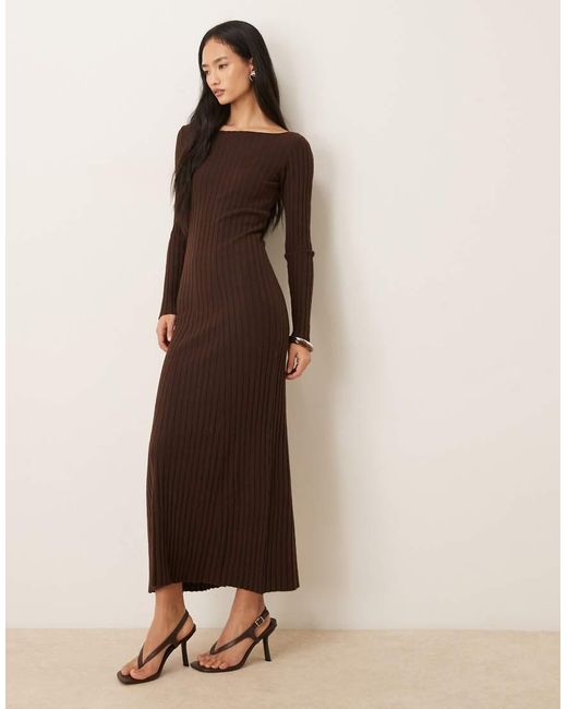 Vila Natural Long Sleeve Ribbed Maxi Knitted Dress
