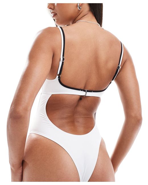 Free Society White Contrast V Front Swimsuit