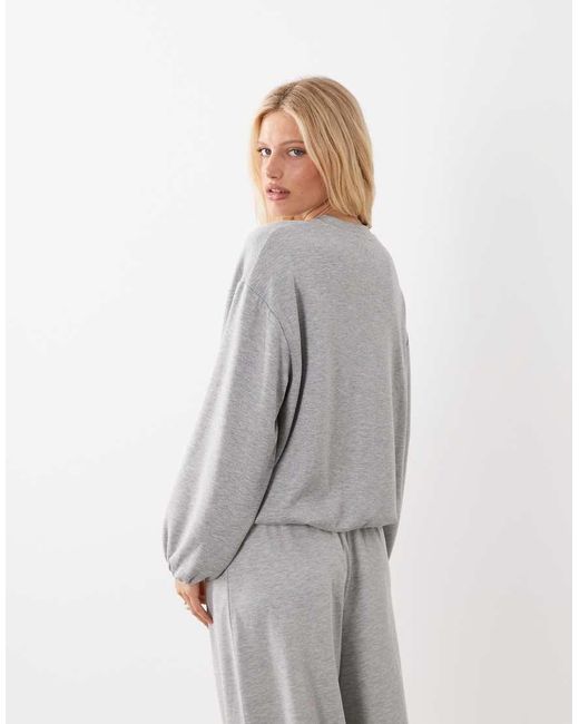 4th & Reckless Gray Modal Balloon Sleeve Ruched Detail Cropped Sweatshirt