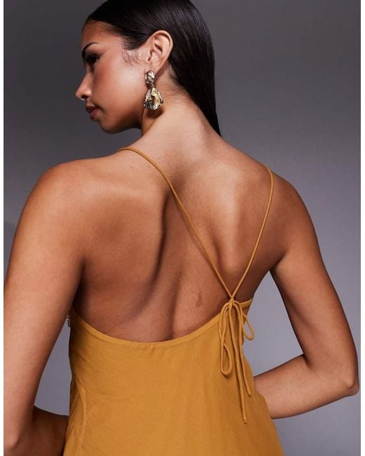ASOS Brown Halter Chiffon Maxi Dress With Seam Detail