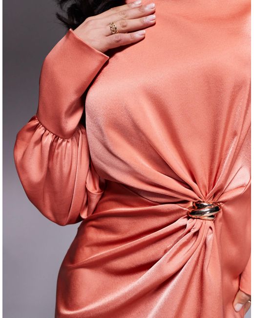 ASOS Red Twist Front Bias Satin Maxi Dress With Hardware