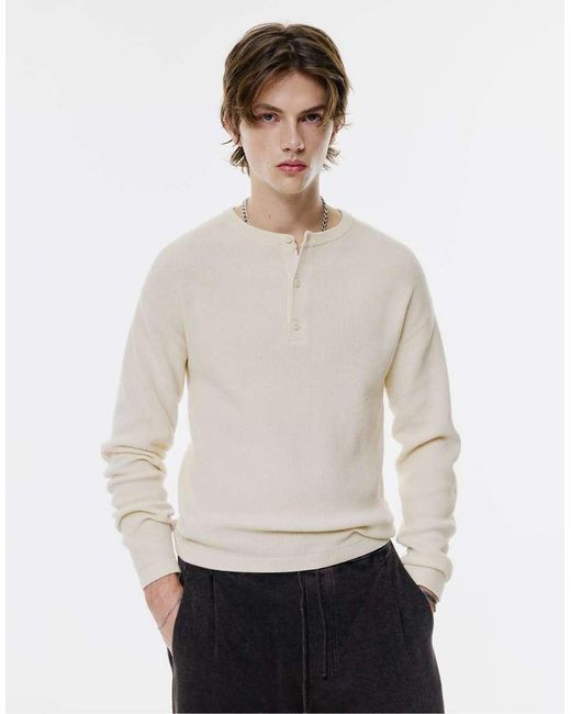 Pull&Bear White Henley Sweater for men