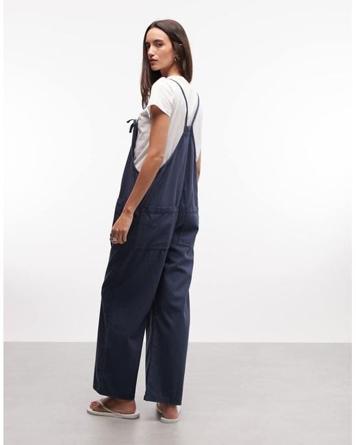 Monki Blue Cotton Cami Relaxed Fit Jumpsuit