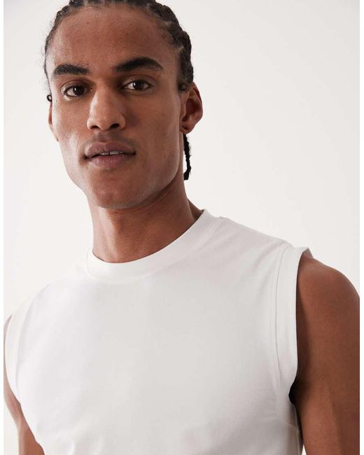 4505 White Shrunken Muscle Fit Cotton Tank With Quick Dry Finish for men