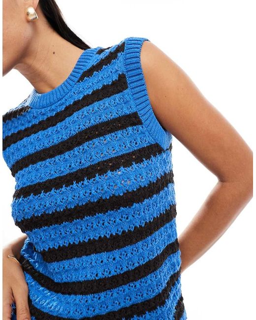 ASOS Gehaakte Gestreepte Top, Deel Van Co-Ord Set in het Blue