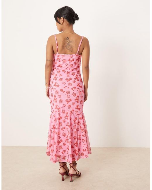 Vila Maxi Cami-Jurk Van Mesh Met Vierkante Hals in het Pink