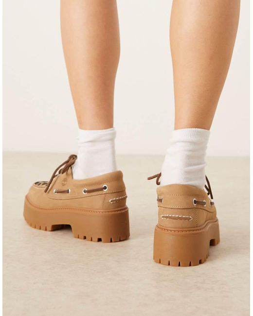 Náuticos Con 3 Pares De Ojales, Plataforma Y Estampado De Leopardo Con Acabado De Pelo Efecto Poni Stone Street De -Neutro Timberland de color Natural