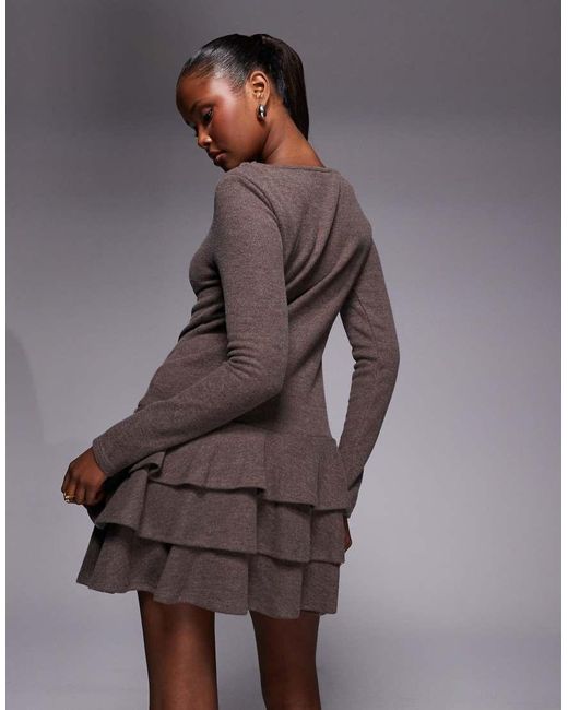ASOS Gray Supersoft Long Sleeve Tiered Rara Skirt Mini Dress