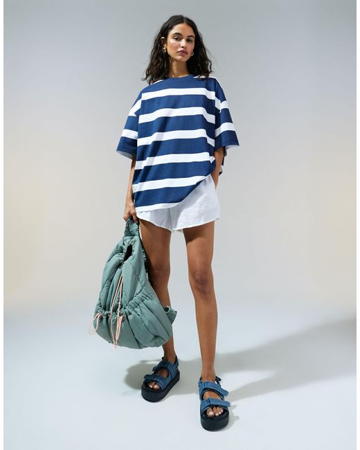 T-shirt oversize a righe di ASOS in Blue