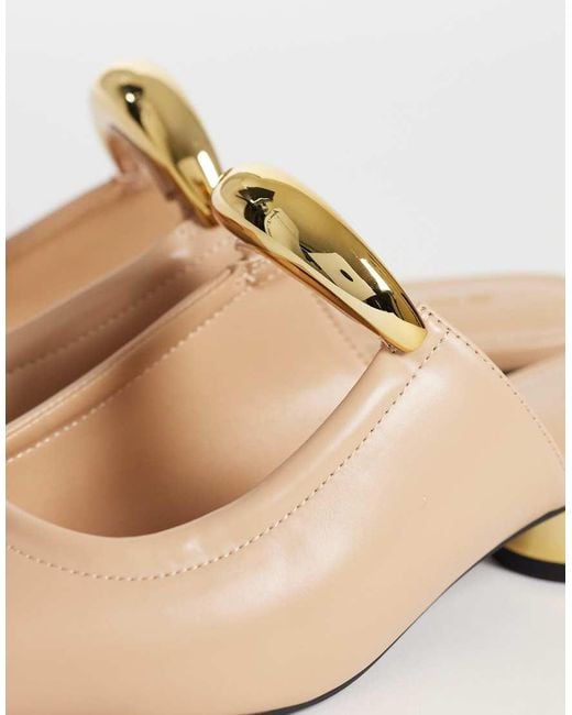 JW PEI White Helena Mules With Gold Metal Detail
