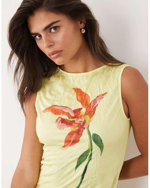 ASOS Yellow Floral Placement Print Mini Dress