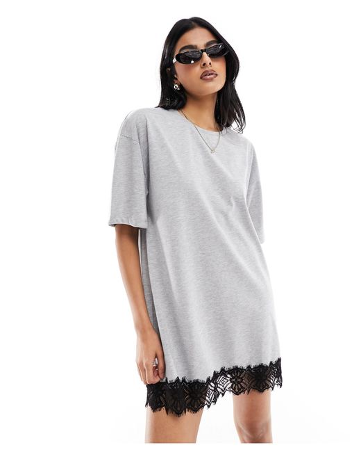 Noisy May White Oversize T-shirt Dress With Lace Trim