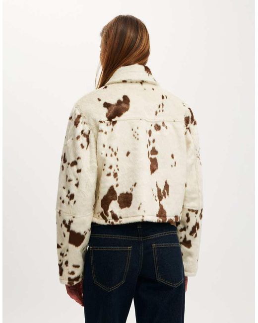 Cotton On Natural Cow Faux Fur Jacket