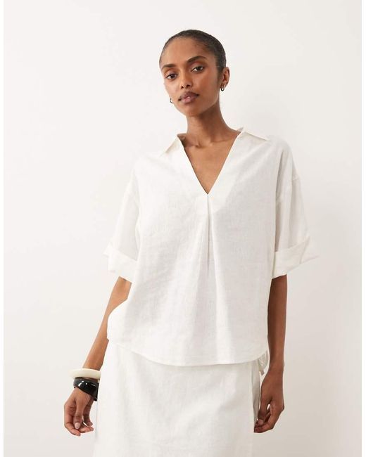 River Island White Linen Look Shirt Co-ord