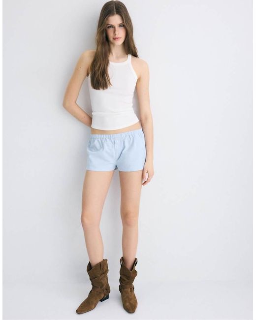 Stradivarius Blue Mini Buttoned Shorts