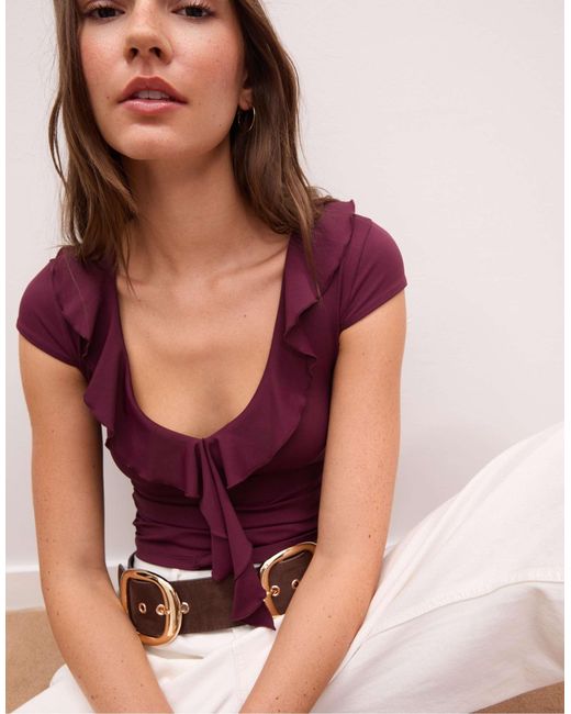 Top en polyamide à volants Stradivarius en coloris Purple