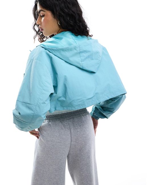 ASOS Blue Cropped Hooded Rain Jacket