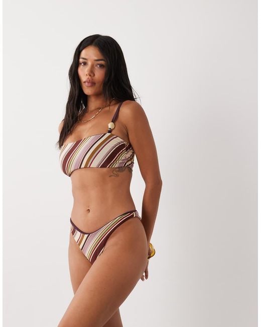 ASOS Natural Fuller Bust Susie Sue Stripe Reversible Crop Bikini Top With Resin Bead