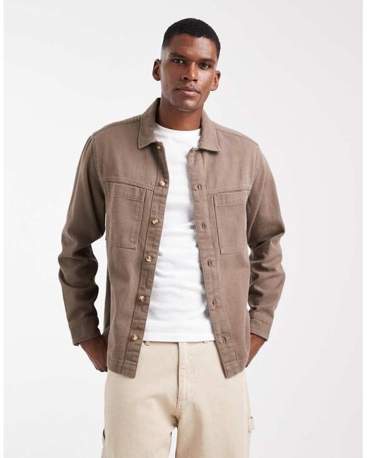 ASOS Natural Heavyweight Cotton Twill Overshirt for men