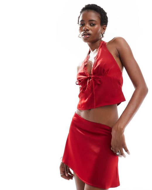 Motel Red Nidya Low Rise Satin Mini Skirt Co-Ord