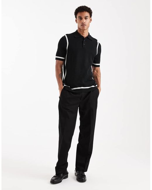 ASOS Black Knit Polo With Panel Detail for men