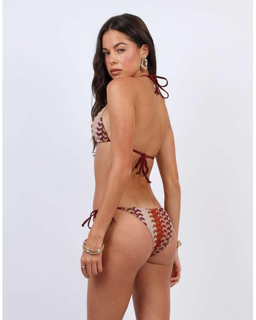 SIMMI Red Bali Woven Triangle Beaded Bikini Top