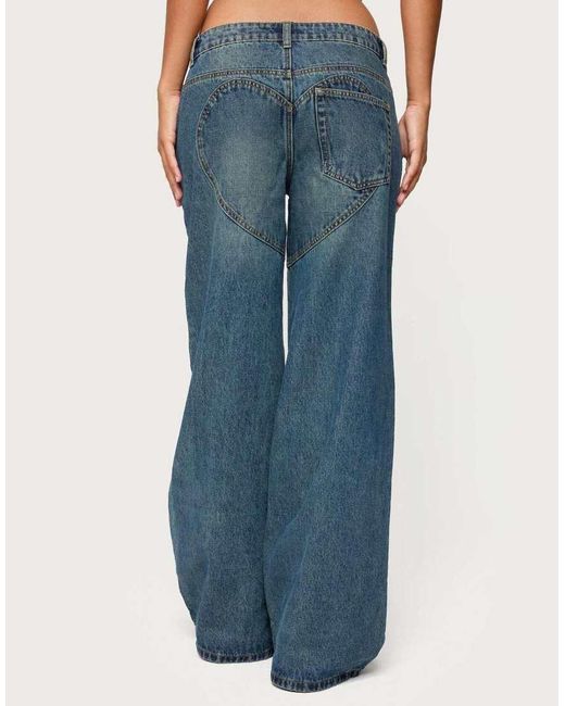 Edikted Blue Heartly Low Rise Straight Leg Jeans