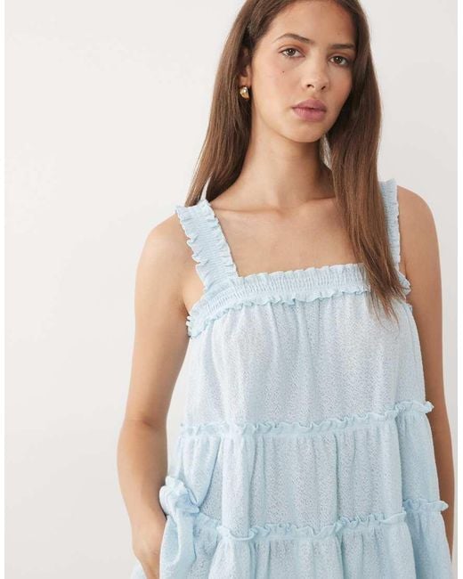 Miss Selfridge Blue Ruffle Tiered Babydoll Top