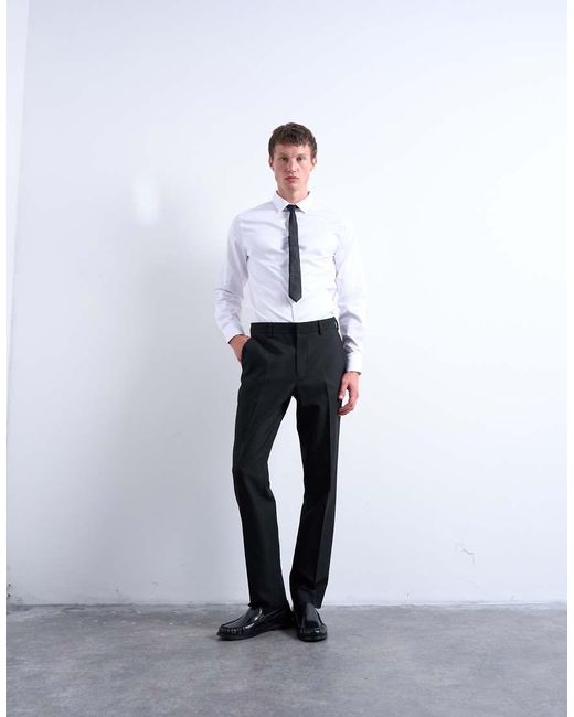 Topman White Long Sleeve Formal Slim Sateen Shirt for men