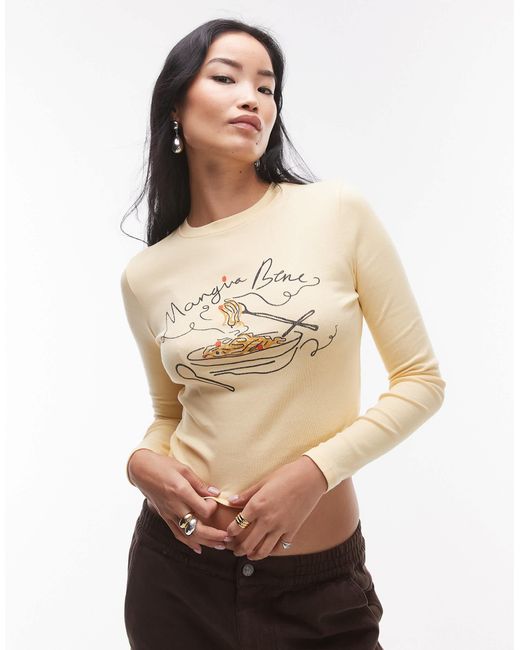 TOPSHOP Natural – langärmliges oberteil mit pasta-grafik