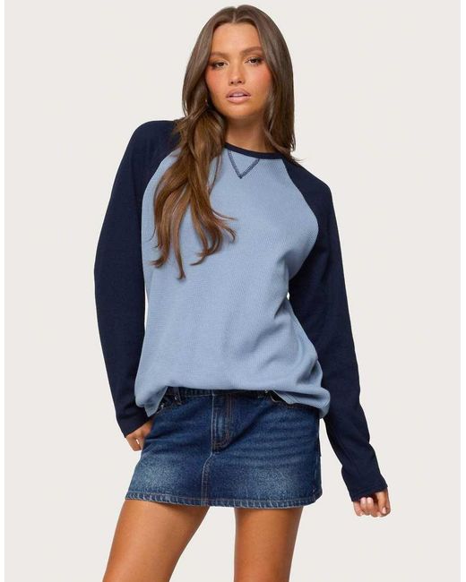 Edikted Blue Me Time Oversized Waffle Top