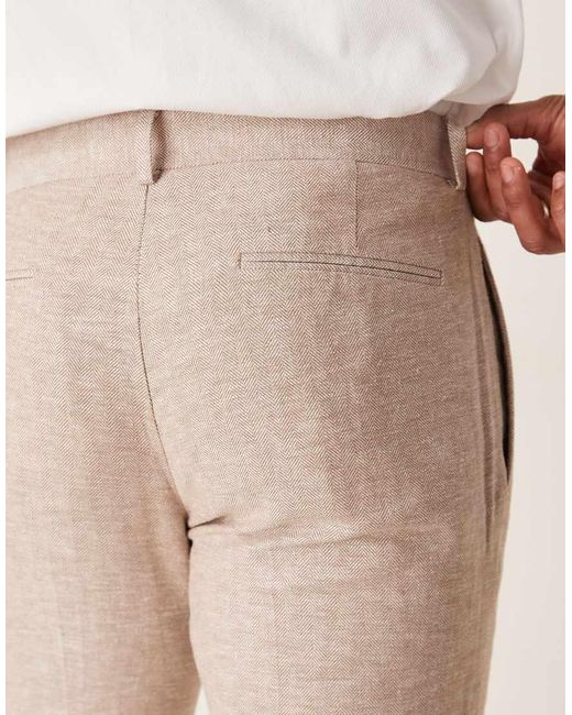 ASOS Natural Linen Cotton Blend Slim Suit Trousers for men