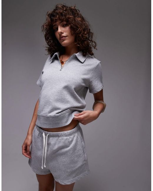 ARKET Gray Quarter Zip Short Sleeve Polo