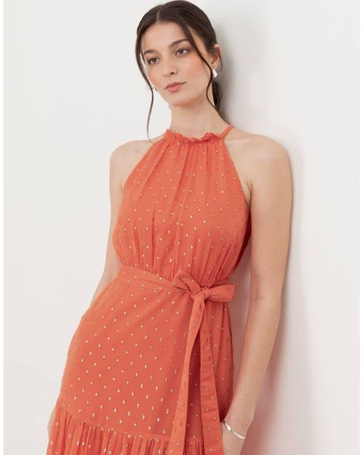 ANAYA Pink Halter Neck Tiered Maxi Dress