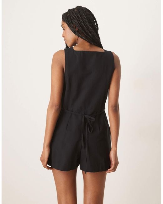 Nobody's Child Black Peri Square Neck Button Up Playsuit