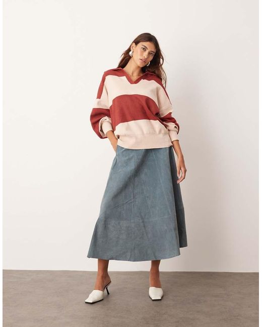 ARRANGE Compact Gebreide Gestreepte Oversized Trui Met Kraagje in het Red